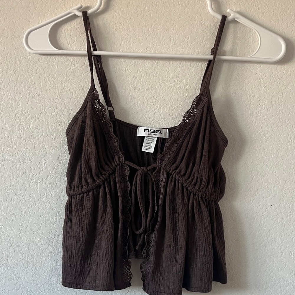 RSQ Dark Brown Lace Trim Camisole